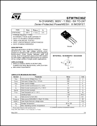 STW7NC90Z datasheet: N-CHANNEL 900V 1.55 OHM 6A TO-247 ZENER-PROTECTED POWERMESH III MOSFET STW7NC90Z