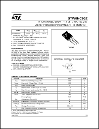 STW8NC90Z datasheet: N-CHANNEL 900V 1.1OHM 7.6A TO-247 ZENER-PROTECTED POWERMESH III MOSFET STW8NC90Z