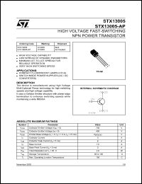 STX13005 datasheet: HIGH VOLTAGE FAST-SWITCHING NPN POWER TRANSISTOR STX13005