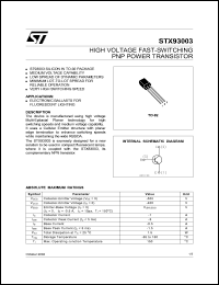 STX93003 datasheet: HIGH VOLTAGE FAST-SWITCHING PNP POWER TRANSISTOR STX93003