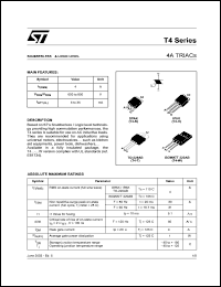 T405-600H datasheet: 4A TRIACS T405-600H