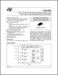 TDA7562 datasheet: MULTIFUNCTION QUAD POWER AMPLIFIER WITH BUILT-IN DIAGNOSTICS FEATURES TDA7562