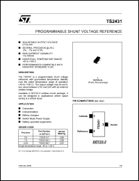 TS2431 datasheet: PROGRAMMABLE SHUNT REFERENCE TS2431