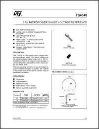 TS4040DILT-2.5 datasheet: 2.5V MICROPOWER SHUNT VOLTAGE REFERENCE TS4040DILT-2.5