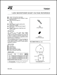 TS4041-1.2 datasheet: 1.225V MICROPOWER SHUNT VOLTAGE REFERENCE TS4041-1.2