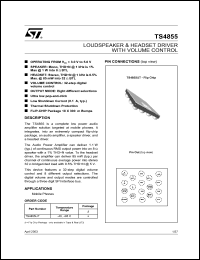 TS4855IJT datasheet: LOUDSPEAKER & HEADSET DRIVER WITH VOLUME CONTROL TS4855IJT