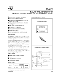 TS4872 datasheet: RAIL TO RAIL INPUT/OUTPUT 1W AUDIO POWER AMPLIFIER WITH STANDBY MODE TS4872