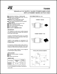 TS4900ID datasheet: 300MW AT 3.3V SUPPLY AUDIO POWER AMPLIFIER WITH STANDBY MODE ACTIVE HIGH TS4900ID