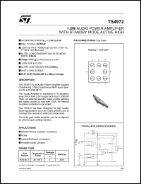 TS4972 datasheet: 1.2W POWER AUDIO AMPLIFIER WITH STANDBY MODE ACTIVE HIGH TS4972
