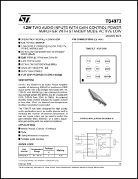 TS4973IJT datasheet: 1.2W TWO AUDIO INPUTS WITH GAIN CONTROL POWER AMPLIFIER WITH STANDBY MODE ACTIVE LOW TS4973IJT