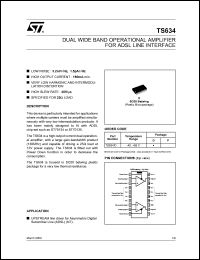 TS634ID datasheet: DUAL WIDE BAND OPERATIONAL AMPLIFIER FOR ADSL LINE INTERFACE TS634ID