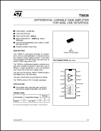 TS636 datasheet: DIFFERENTIAL VARIABLE GAIN AMPLIFIER FOR ADSL LINE INTERFACE TS636