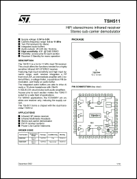 TSH511CF datasheet: HIFI STEREO/MONO INFRARED RECEIVER STEREO SUB-CARRIER DEMODULATOR TSH511CF