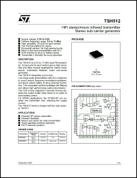 TSH512 datasheet: HIFI STEREO/MONO INFRARED TRANSMITTER STEREO SUB-CARRIER GENERATOR TSH512