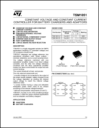 TSM1051 datasheet: CONSTANT VOLTAGE AND CONSTANT CURRENT CONTROLLER FOR BATTERY CHARGERS AND ADAPTORS TSM1051