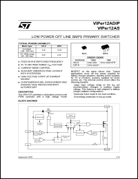 VIPER12ADIP datasheet: LOW POWER OFF LINE SMPS PRIMARY SWITCHER VIPER12ADIP