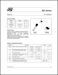 Z0103NA datasheet: 1A TRIACS Z0103NA