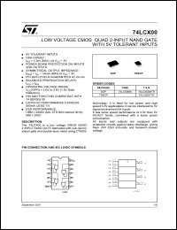 74LCX00TTR datasheet: QUAD CMOS 2-INPUT NAND GATE WITH 5V TOLERANT INPUT 74LCX00TTR