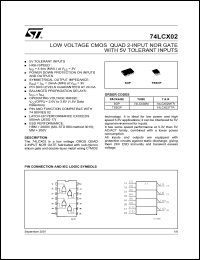 74LCX02MTR datasheet: CMOS QUAD 2-INPUT NOR GATE WITH 5V TOLERANT INPUT 74LCX02MTR