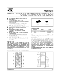 74LCX245MTR datasheet: LOW VOLTAGE CMOS OCTAL BUS TRANSCEIVER (3-STATE) WITH 5V TOLERANT INPUTS AND OUTPUTS 74LCX245MTR