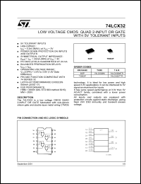 74LCX32TTR datasheet: CMOS QUAD 2-INPUT OR GATE WITH 5V TOLERANT INPUT 74LCX32TTR
