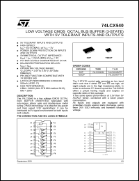 74LCX540M datasheet: OCTAL BUS BUFFER (3-STATE INV.) WITH 5V TOLERANT INPUTS 74LCX540M