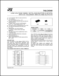 74LCX540TTR datasheet: OCTAL BUS BUFFER (3-STATE INV.) WITH 5V TOLERANT INPUTS 74LCX540TTR