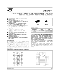 74LCX541M datasheet: OCTAL BUS BUFFER (3-STATE NON INV.) WITH 5V TOLERANT INPUTS AND OUTPUTS 74LCX541M