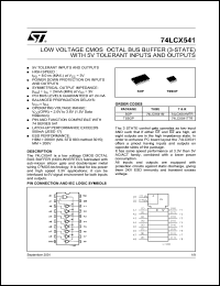 74LCX541TTR datasheet: OCTAL BUS BUFFER (3-STATE NON INV.) WITH 5V TOLERANT INPUTS AND OUTPUTS 74LCX541TTR