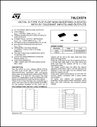 74LCX574MTR datasheet: D-TYPE FLIP FLOP NON INVERTING WITH 5V TOLERANT INPUT AND OUTPUT 74LCX574MTR