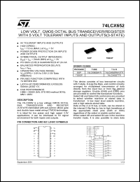 74LCX652MTR datasheet: CMOS OCTAL BUS TRANSCEIVER/REGISTER WITH 5V TOLERANT INPUT AND OUTPUT 74LCX652MTR