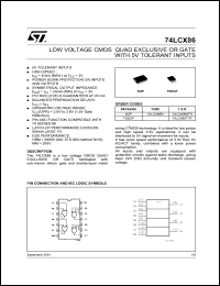 74LCX86TTR datasheet: CMOS QUAD EXCLUSIVE OR GATE WITH 5V TOLERANT INPUT 74LCX86TTR