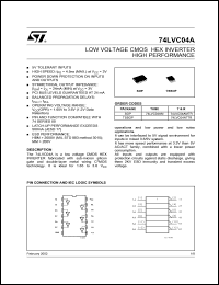 74LVC04AM datasheet: LOW VOLTAGE CMOS HEX INVERTER HIGH PERFORMANCE 74LVC04AM