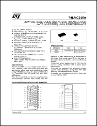 74LVC245AM datasheet: LOW VOLTAGE CMOS OCTAL BUS TRANSCEIVER (NOT INVERTED) HIGH PERFORMANCE 74LVC245AM