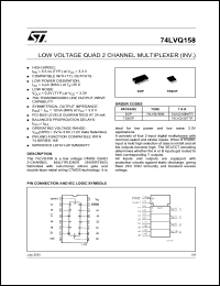 74LVQ158M datasheet: LOW VOLTAGE QUAD 2 CHANNEL MULTIPLEXER (INV.) 74LVQ158M