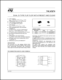 74LVQ74MTR datasheet: DUAL D-TYPE FLIP FLOP WITH PRESET AND CLEAR 74LVQ74MTR