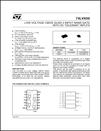 74LVX00MTR datasheet: LOW VOLTAGE CMOS QUAD 2-INPUT NAND GATE 74LVX00MTR