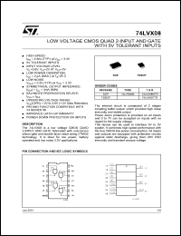 74LVX08MTR datasheet: LOW VOLTAGE CMOS QUAD 2-INPUT AND GATE 74LVX08MTR