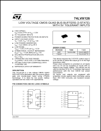 74LVX126TTR datasheet: LOW VOLTAGE CMOS QUAD BUS BUFFERS (3-STATE) WITH 5V TOLERANT INPUTS 74LVX126TTR