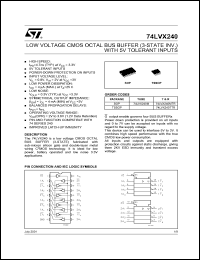 74LVX240MTR datasheet: LOW VOLTAGE OCTAL BUS BUFFER (3-STATE INV.) WITH 5V TOLERANT INPUTS 74LVX240MTR