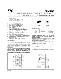 74LVX245TTR datasheet: LOW VOLTAGE CMOS OCTAL BUS TRANSCEIVER (3-STATE) 74LVX245TTR