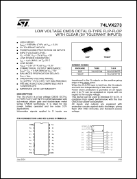 74LVX273TTR datasheet: LOW VOLTAGE OCTAL D-TYPE FLIP FLOP WITH CLEAR WITH 5V TOLERANT INPUTS 74LVX273TTR