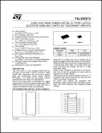 74LVX573M datasheet: LOW VOLTAGE OCTAL D-TYPE LATCH (3-STATE NON INV.) WITH 5V TOLERANT INPUTS 74LVX573M