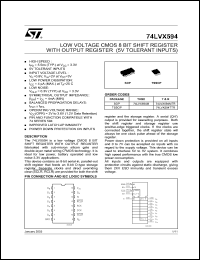 74LVX594MTR datasheet: LOW VOLTAGE CMOS 8 BIT SHIFT REGISTER WITH OUTPUT REGISTER WITH 5V TOLERANT INPUTS 74LVX594MTR