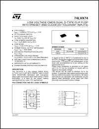 74LVX74MTR datasheet: LOW VOLTAGE DUAL D-TYPE FLIP FLOP WITH RESET AND CLEAR 74LVX74MTR