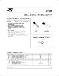 BC635 datasheet: SMALL SIGNAL NPN TRANSISTOR BC635