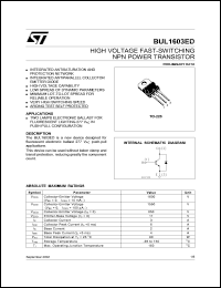 BUL1603ED datasheet: HIGH VOLTAGE FAST-SWITCHING NPN POWER TRANSISTOR BUL1603ED