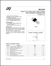 BUL654 datasheet: HIGH VOLTAGE FAST-SWITCHING NPN POWER TRANSISTOR BUL654