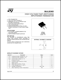 BULB39D datasheet: HIGH VOLTAGE FAST-SWITCHING NPN POWER TRANSISTOR BULB39D