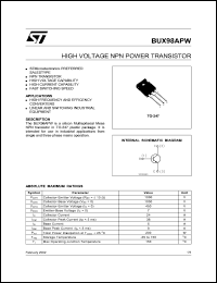 BUX98APW datasheet: HIGH VOLTAGE NPN POWER TRANSISTOR BUX98APW